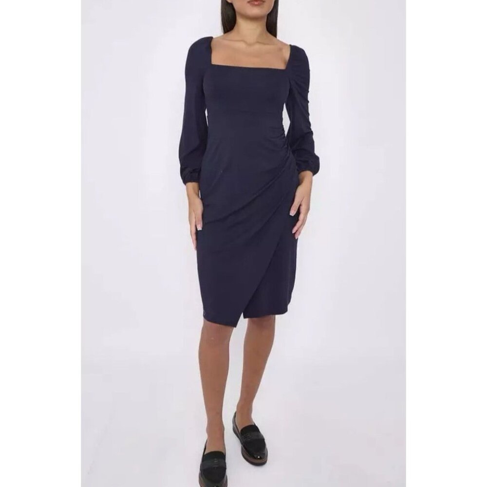 Boden Dress US 8 P Navy Blue Square Neck 3/4 Long Sleeve NEW NWT